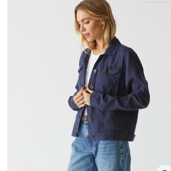 Michael Stars Jean Linen Jacket 100% Woven Linen 3XL in Blue (Nocturnal) - Picture 2 of 13